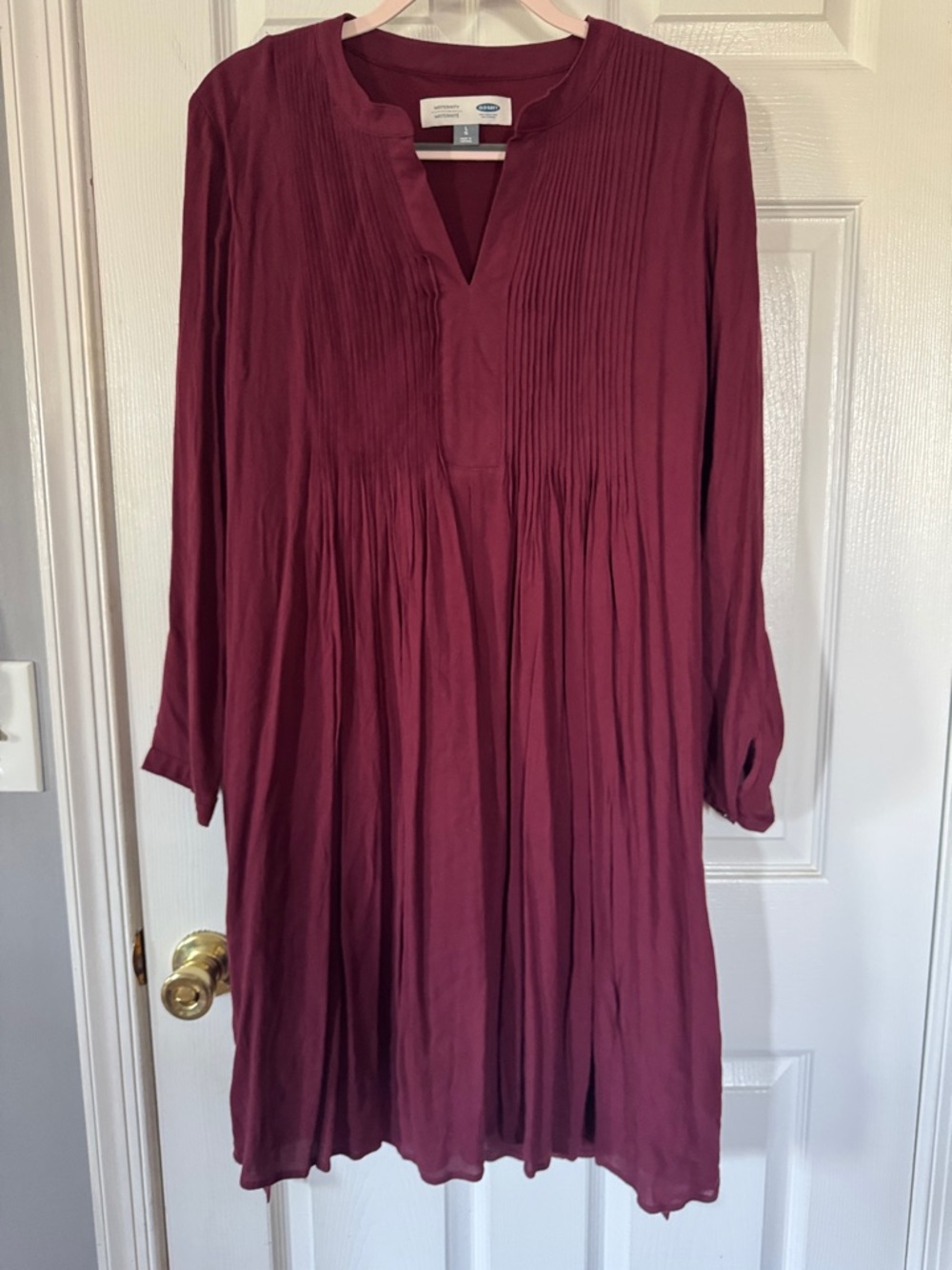 Women's Pintuck Tunic Dress - Burgundy